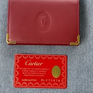 Must de Cartier Red Leather Card Holder with Gold Details